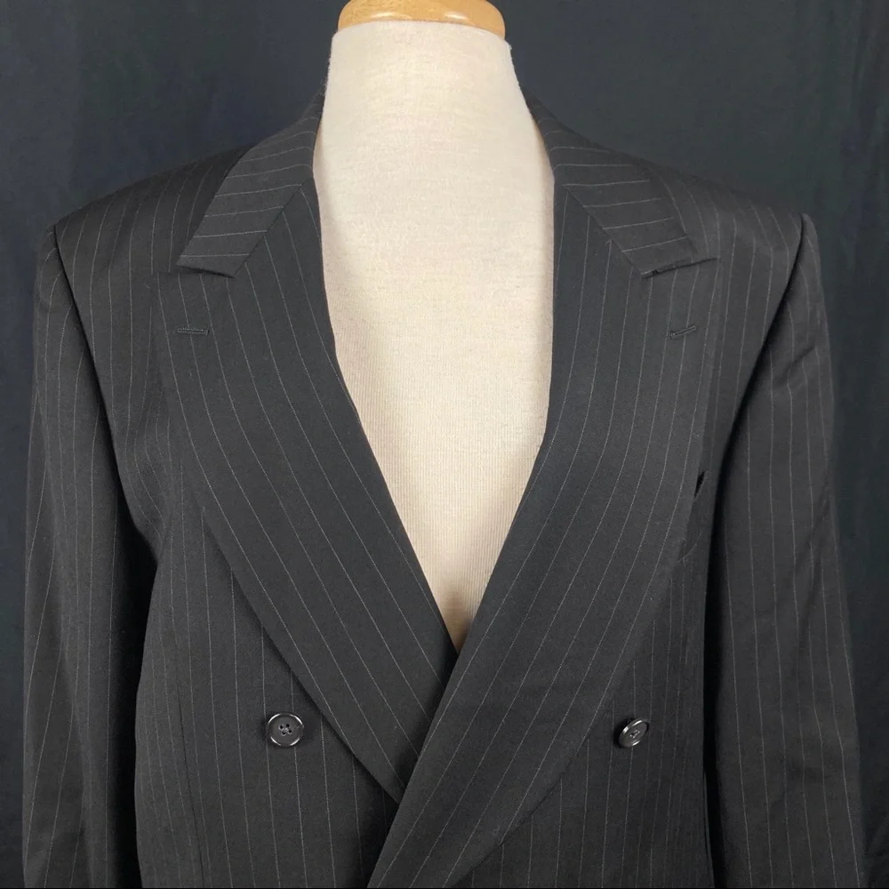 Vintage YSL Men's Black Pinstripe Double-Breasted Blazer